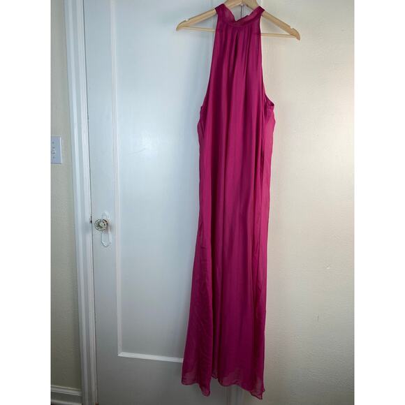 NWT Angela Moda Women's S Hot Pink 100% Silk Halter Maxi Dress Made in Italy - Picture 9 of 9